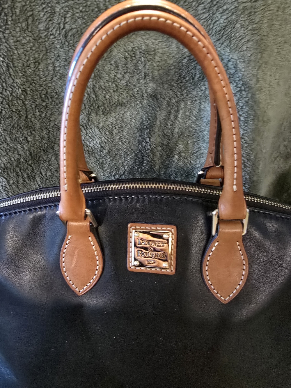 Dooney & Bourke Black Leather Satchel with Tan Trim - Picture 2 of 16